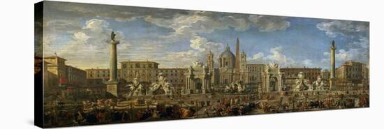 Preparation for Firework Display Held at Piazza Navona, Rome, to Celebrate the Birth of the Dauphin-Giovanni Paolo Pannini-Stretched Canvas