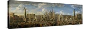 Preparation for Firework Display Held at Piazza Navona, Rome, to Celebrate the Birth of the Dauphin-Giovanni Paolo Pannini-Stretched Canvas