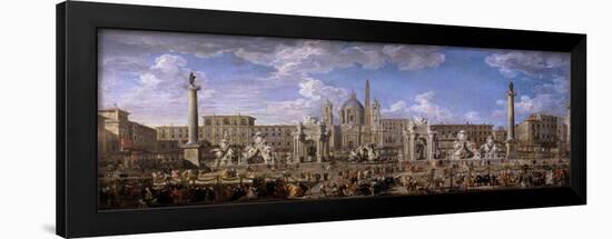 Preparation of the Fireworks, Rome, 18th century-Giovanni Paolo Pannini-Framed Giclee Print