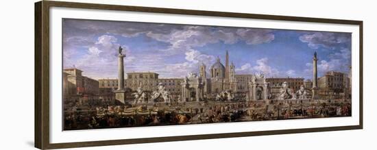 Preparation of the Fireworks, Rome, 18th century-Giovanni Paolo Pannini-Framed Giclee Print