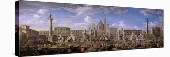 Preparation of the Fireworks, Rome, 18th century-Giovanni Paolo Pannini-Stretched Canvas