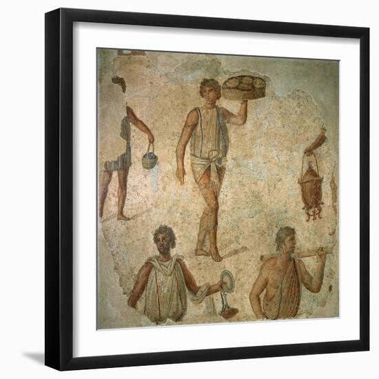 Preparations for a Banquet, Fragment of Marble, Limestone and Glass Mosaic Pavement from Carthage-null-Framed Premium Giclee Print