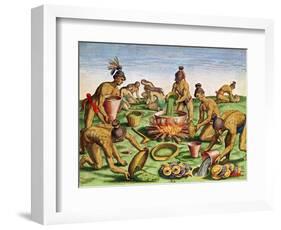 Preparations for a Feast, from "Brevis Narratio..," Engraved by Theodore De Bry (1528-98)-Jacques Le Moyne-Framed Giclee Print