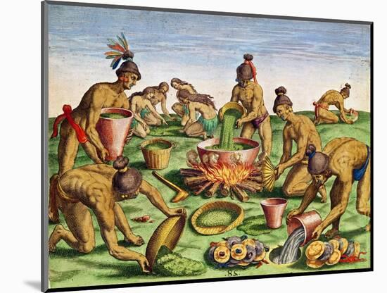 Preparations for a Feast, from "Brevis Narratio..," Engraved by Theodore De Bry (1528-98)-Jacques Le Moyne-Mounted Giclee Print