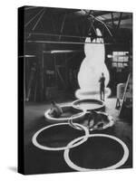 Preparations For the Olympics, Olympic Symbol Being Made in Neon-John Dominis-Stretched Canvas
