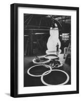 Preparations For the Olympics, Olympic Symbol Being Made in Neon-John Dominis-Framed Photographic Print