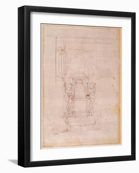 Preparatory Drawing for the Tomb of Pope Julius Ii (1453-1513) (Charcoal on Paper) (Verso)-Michelangelo Buonarroti-Framed Giclee Print