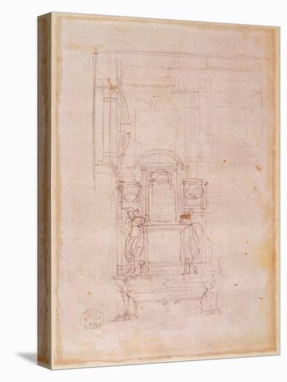 Preparatory Drawing for the Tomb of Pope Julius Ii (1453-1513) (Charcoal on Paper) (Verso)-Michelangelo Buonarroti-Stretched Canvas