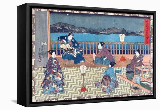 Preparing Fish (Colour Woodcut)-Japanese-Framed Stretched Canvas