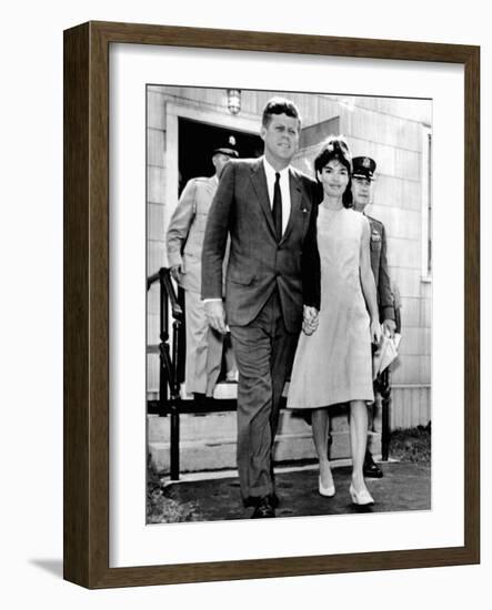 Pres and Jacqueline Kennedy Walk Hand-In-Hand after Death of Infant Son, Patrick Bouvier Kennedy-null-Framed Photo