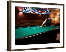 Pres Barack Obama Plays Game of Pool Following Conclusion of G8 Summit, Camp David, May 19, 2012-null-Framed Photo