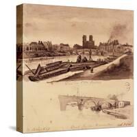 Près de l'île Louviers, Pont de la Tournelle, Paris (IVème arr.), 1829-Auguste-Sébastien Bénard-Stretched Canvas