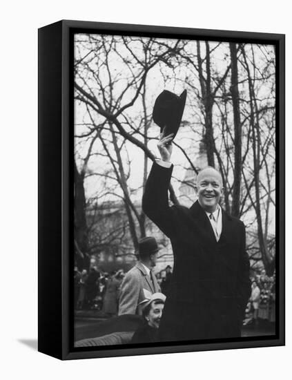 Pres. Dwight D. Eisenhower and Wife, Riding in a Car, During the Inaugural Ceremonies-null-Framed Stretched Canvas