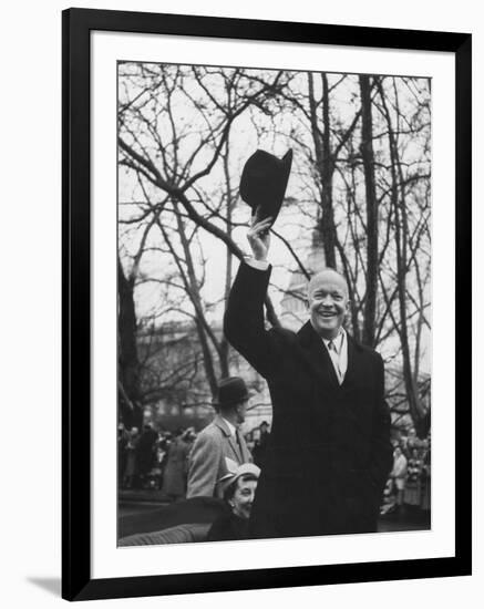 Pres. Dwight D. Eisenhower and Wife, Riding in a Car, During the Inaugural Ceremonies-null-Framed Photographic Print