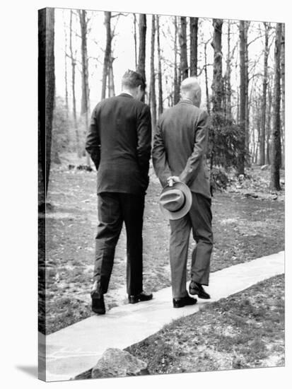Pres Dwight Eisenhower and John Kennedy after Failed Bay of Pigs Invasion, Camp David, Apr 22, 1961-null-Stretched Canvas