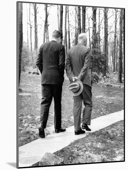 Pres Dwight Eisenhower and John Kennedy after Failed Bay of Pigs Invasion, Camp David, Apr 22, 1961-null-Mounted Photo