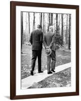 Pres Dwight Eisenhower and John Kennedy after Failed Bay of Pigs Invasion, Camp David, Apr 22, 1961-null-Framed Photo