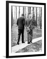 Pres Dwight Eisenhower and John Kennedy after Failed Bay of Pigs Invasion, Camp David, Apr 22, 1961-null-Framed Photo