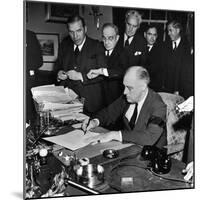 Pres. Franklin D. Roosevelt Signing Declaration of War Following Japanese Bombing of Pearl Harbor-Thomas D^ Mcavoy-Mounted Photographic Print