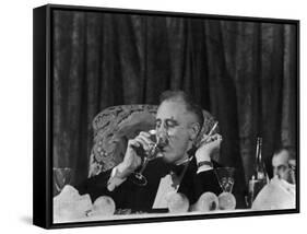 Pres. Franklin Roosevelt Drinking Wine and Smoking a Cigarette During the Jackson Day Dinner-null-Framed Stretched Canvas