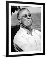 Pres Franklin Roosevelt Smokes Cigarette and Fishing During Vacation on Gulf of Mexico, May 10 1937-null-Framed Photo