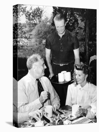 Pres Franklin Roosevelt with Actress Katherine Hepburn at Val-Kil Cottage at Hyde Park Estate-null-Stretched Canvas