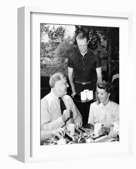 Pres Franklin Roosevelt with Actress Katherine Hepburn at Val-Kil Cottage at Hyde Park Estate-null-Framed Photo