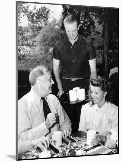 Pres Franklin Roosevelt with Actress Katherine Hepburn at Val-Kil Cottage at Hyde Park Estate-null-Mounted Photo