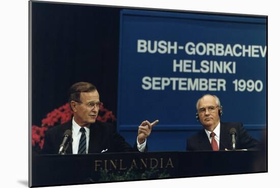 Pres. George H. W. Bush and Soviet Pres. Mikhail Gorbachev at the Helsinki Summit, Sept. 9, 1990-null-Mounted Photo