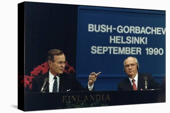 Pres. George H. W. Bush and Soviet Pres. Mikhail Gorbachev at the Helsinki Summit, Sept. 9, 1990-null-Stretched Canvas