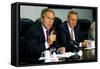 Pres. George W. Bush and Donald Rumsfeld Meet with Press on Sept. 17, 2001-null-Framed Stretched Canvas