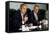 Pres. George W. Bush and Donald Rumsfeld Meet with Press on Sept. 17, 2001-null-Framed Stretched Canvas