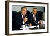 Pres. George W. Bush and Donald Rumsfeld Meet with Press on Sept. 17, 2001-null-Framed Photo