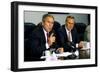 Pres. George W. Bush and Donald Rumsfeld Meet with Press on Sept. 17, 2001-null-Framed Photo