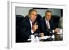 Pres. George W. Bush and Donald Rumsfeld Meet with Press on Sept. 17, 2001-null-Framed Photo