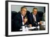 Pres. George W. Bush and Donald Rumsfeld Meet with Press on Sept. 17, 2001-null-Framed Photo