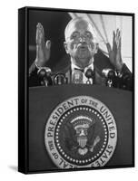 Pres. Harry S. Truman Giving a Speech at a Jefferson-Jackson Day Dinner-null-Framed Stretched Canvas