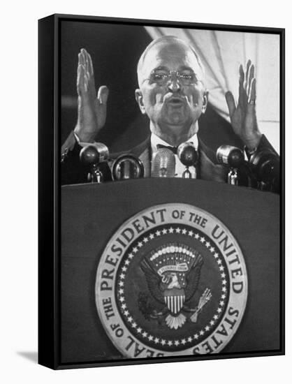 Pres. Harry S. Truman Giving a Speech at a Jefferson-Jackson Day Dinner-null-Framed Stretched Canvas