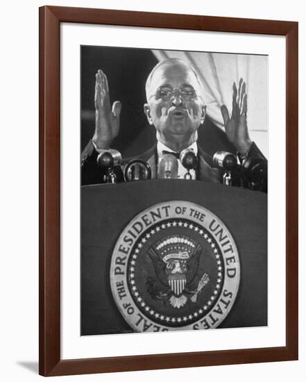 Pres. Harry S. Truman Giving a Speech at a Jefferson-Jackson Day Dinner-null-Framed Photographic Print