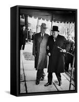 Pres. Harry Truman Walking Arm-In-Arm with British Prime Minister Winston Churchill, Blair House-George Skadding-Framed Stretched Canvas