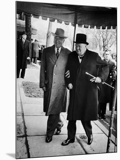 Pres. Harry Truman Walking Arm-In-Arm with British Prime Minister Winston Churchill, Blair House-George Skadding-Mounted Photographic Print