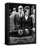 Pres John and Jacqueline Kennedy Leaving Newport's St Mary's Church Where They Attended Mass-null-Framed Stretched Canvas