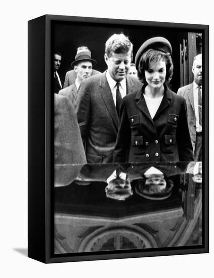 Pres John and Jacqueline Kennedy Leaving Newport's St Mary's Church Where They Attended Mass-null-Framed Stretched Canvas