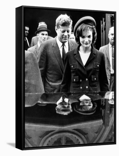 Pres John and Jacqueline Kennedy Leaving Newport's St Mary's Church Where They Attended Mass-null-Framed Stretched Canvas