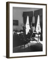 Pres. John F. Kennedy and Attorney Gen. Robert F. Kennedy Conferring in the Oval Office-null-Framed Photographic Print