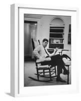 Pres. John F. Kennedy Sitting in Rocking Chair-null-Framed Photographic Print