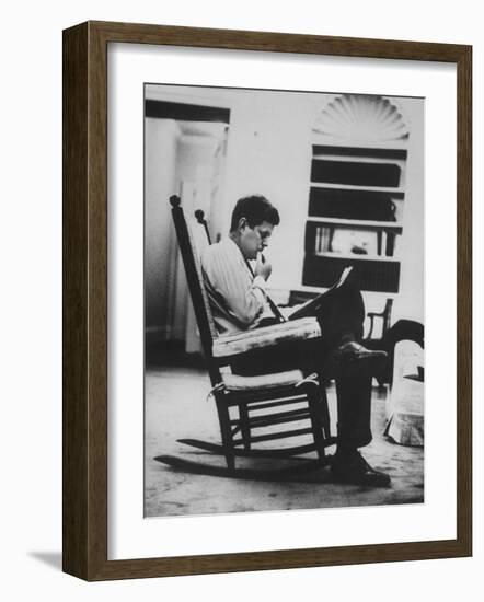 Pres. John F. Kennedy Sitting in Rocking Chair-null-Framed Photographic Print