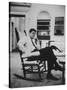 Pres. John F. Kennedy Sitting in Rocking Chair-null-Stretched Canvas