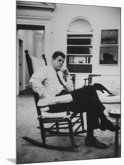 Pres. John F. Kennedy Sitting in Rocking Chair-null-Mounted Photographic Print