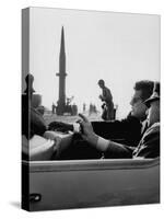 Pres. John F. Kennedy W. Gen. Paul Adams, During Tour of a Pershing Missile at Fort Bragg-null-Stretched Canvas